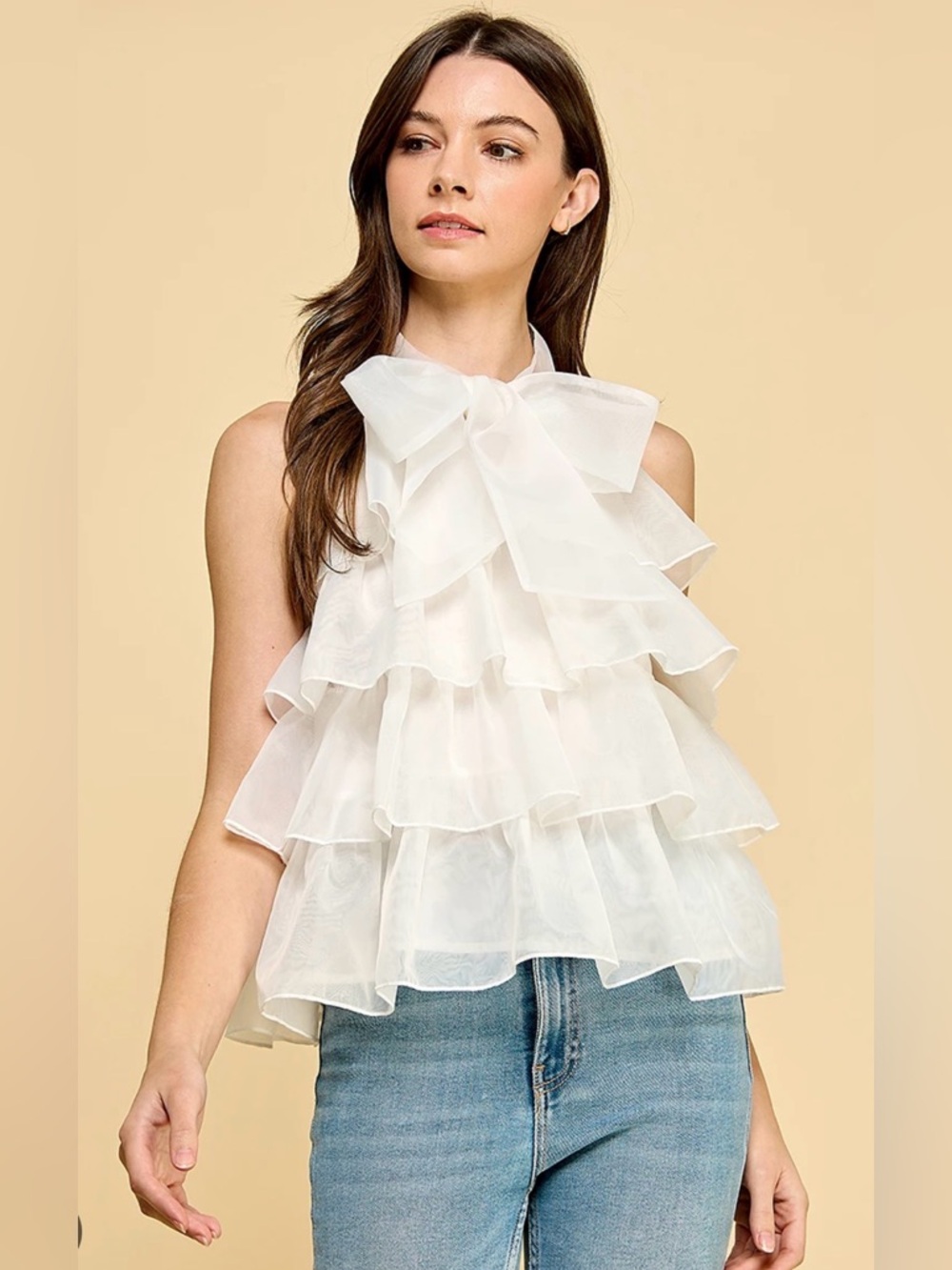 NWT TCEC ‘The Henrietta’ White Ruffle Organza Top Large